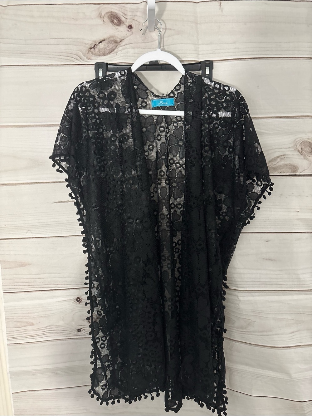 BECCA Black Lace Pom-Pom Kimono Cover-Up